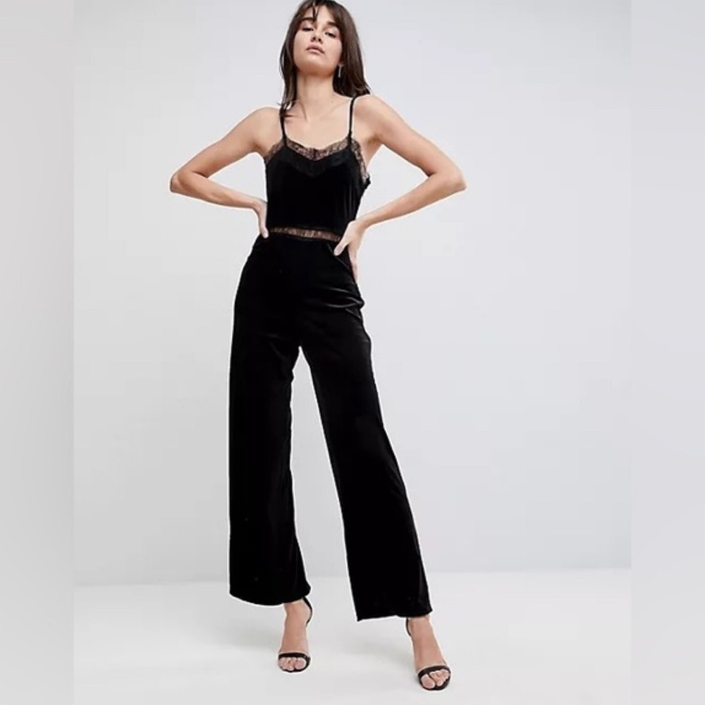 NORDSTROM | Walter Baker black velvet and lace Lexi Jumpsuit romper S